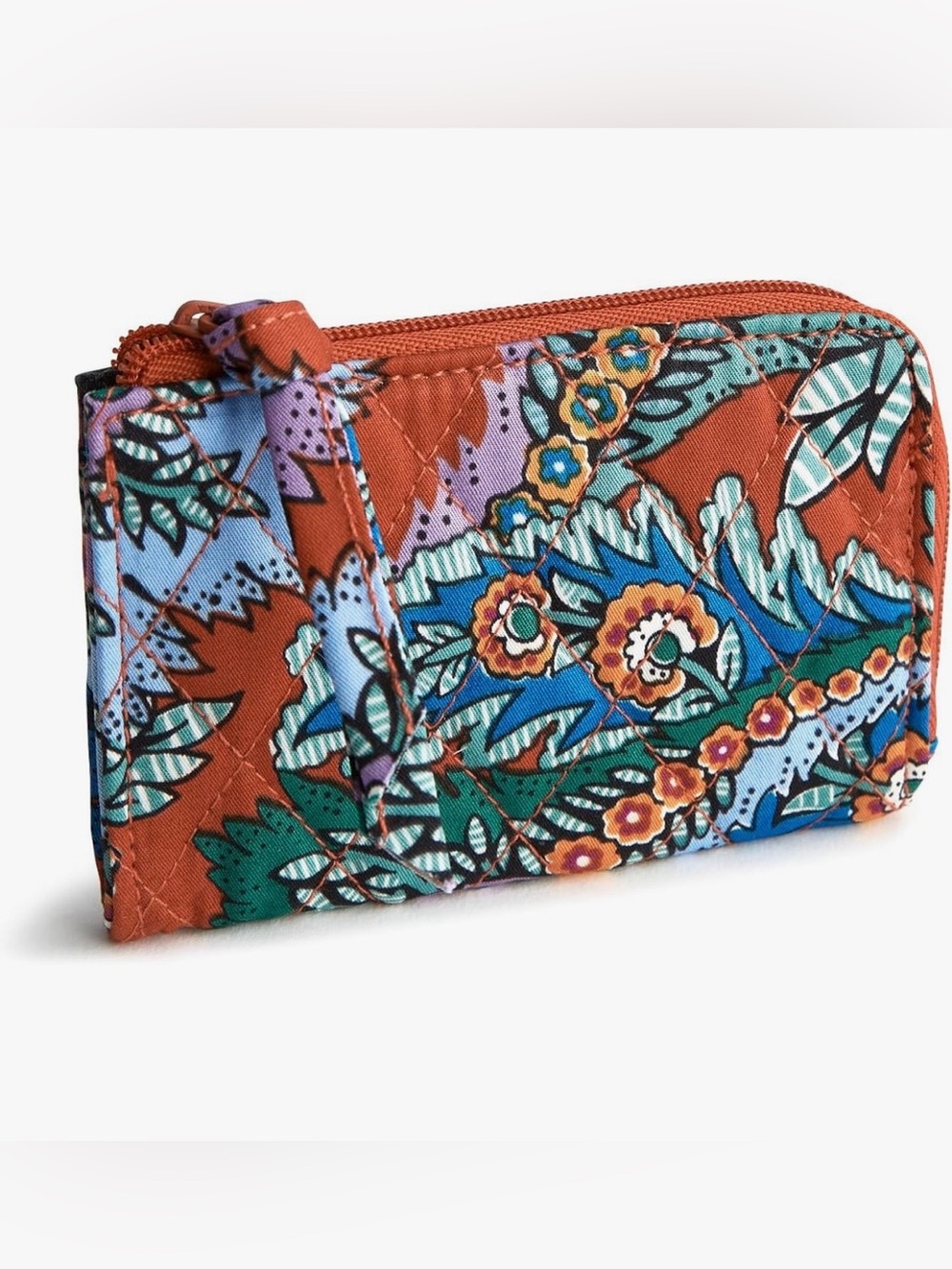 NWT Vera Bradley Women's Premium Cotton Zip Card Pouch Flowers + Feathers